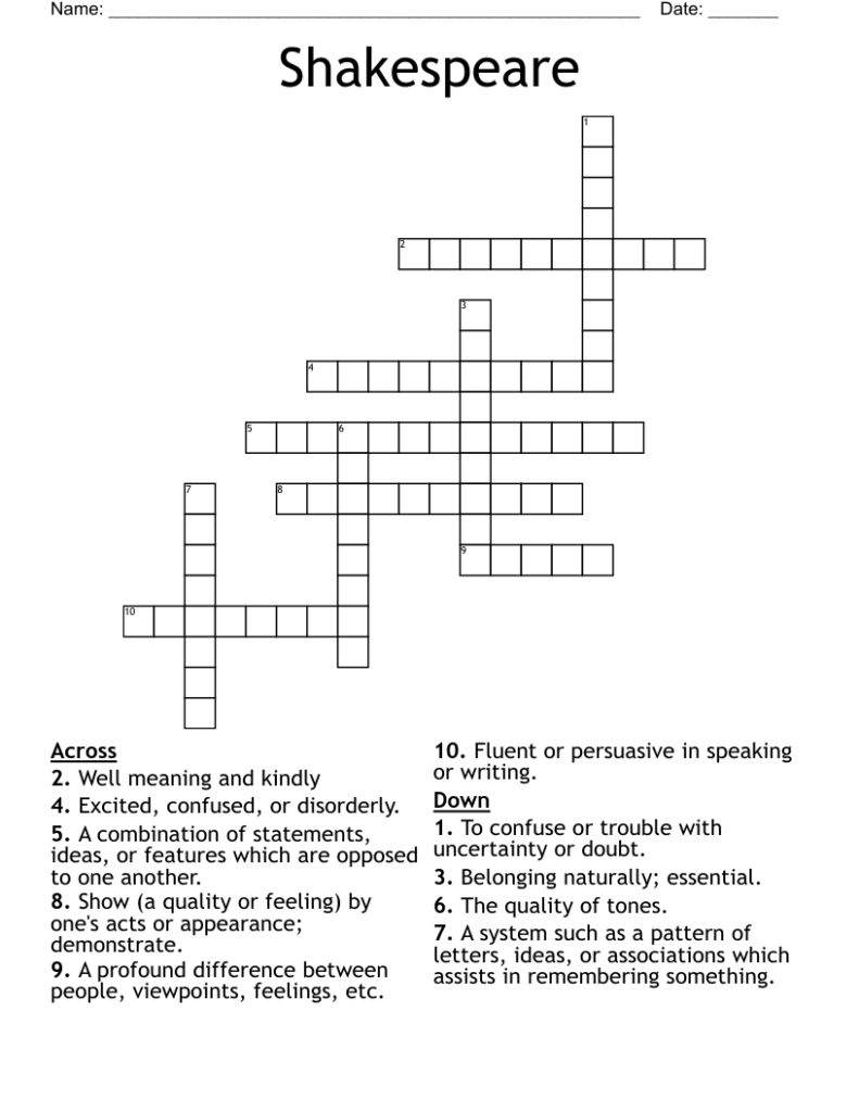Shakespeare Title Starter Crossword Prntbl concejomunicipaldechinu gov co
