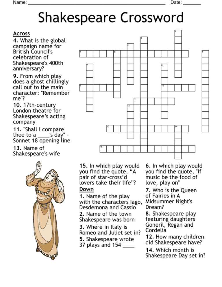 Shakespeare Title Starter Crossword Prntbl concejomunicipaldechinu gov co