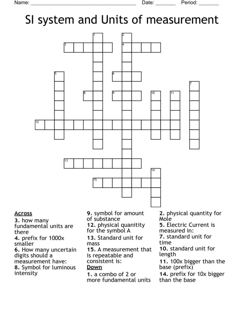 SI System And Units Of Measurement Crossword WordMint