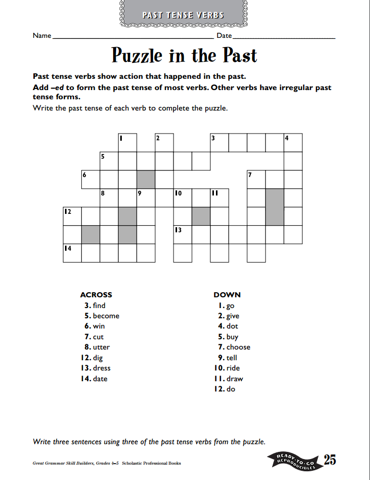 Simple Past Tense Crossword Puzzle Printable TUTORE ORG Master Of 