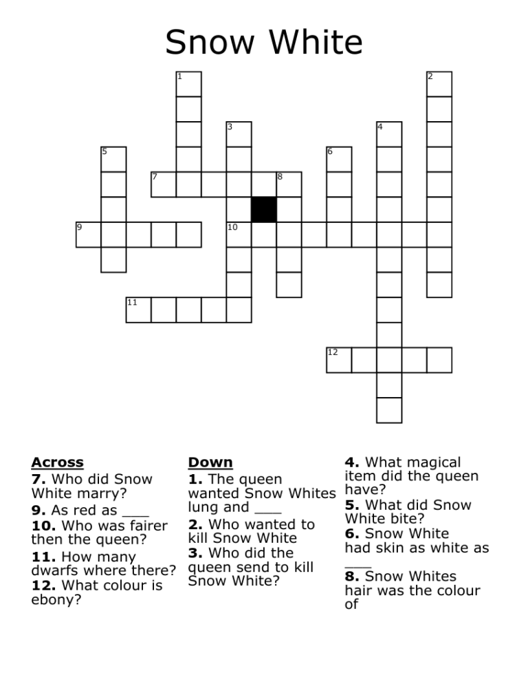 Snow White Crossword WordMint