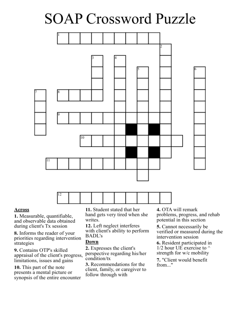 SOAP Crossword Puzzle WordMint