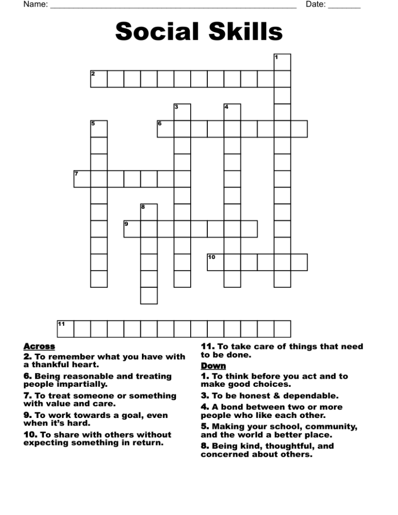 Social Skills Crossword WordMint