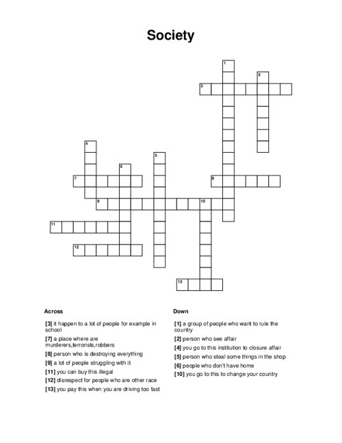 Society Crossword Puzzle