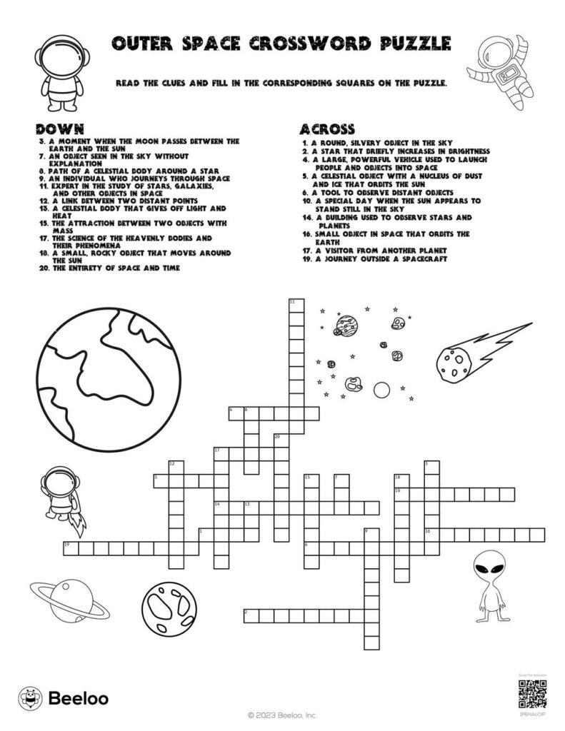 Space themed Crossword Puzzles Beeloo Printable Crafts And Activities 