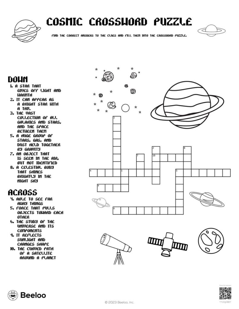 Space themed Crossword Puzzles Beeloo Printables