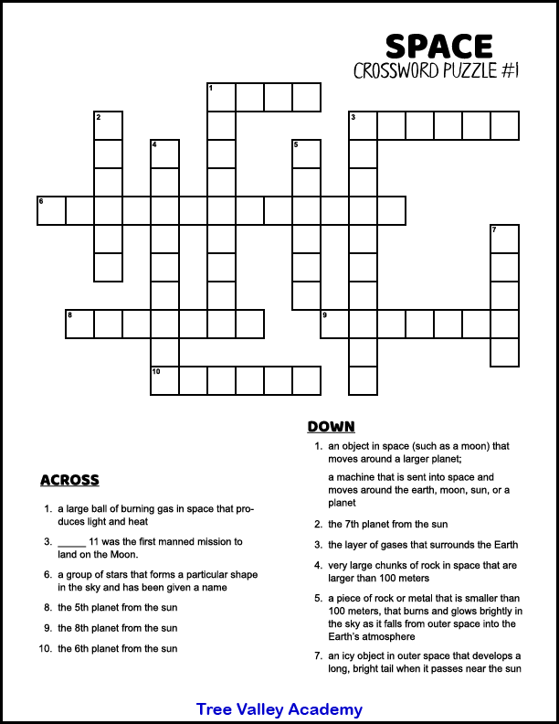 Space Themed Crossword Puzzles Grades 5 6