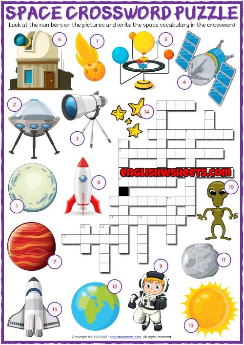 Space Vocabulary ESL Printable Crossword Puzzle Worksheet Space 
