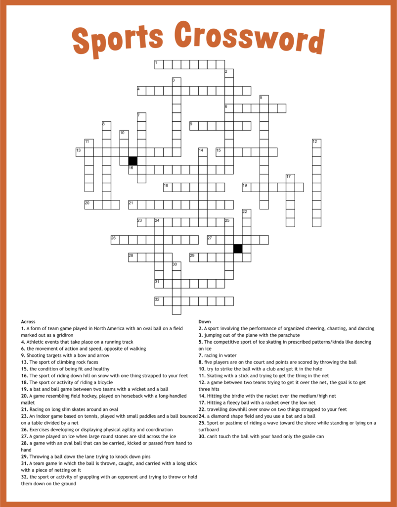 Sport Crossword 10 Free PDF Printables Printablee