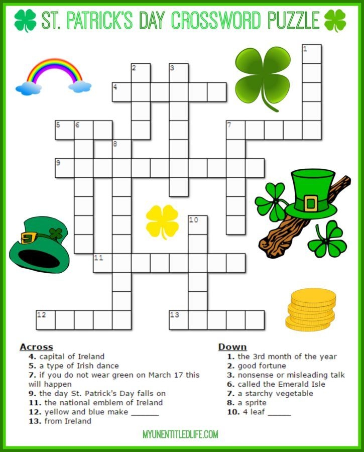 St Patrick s Day Crossword Puzzle Printable For Free St Patrick s 