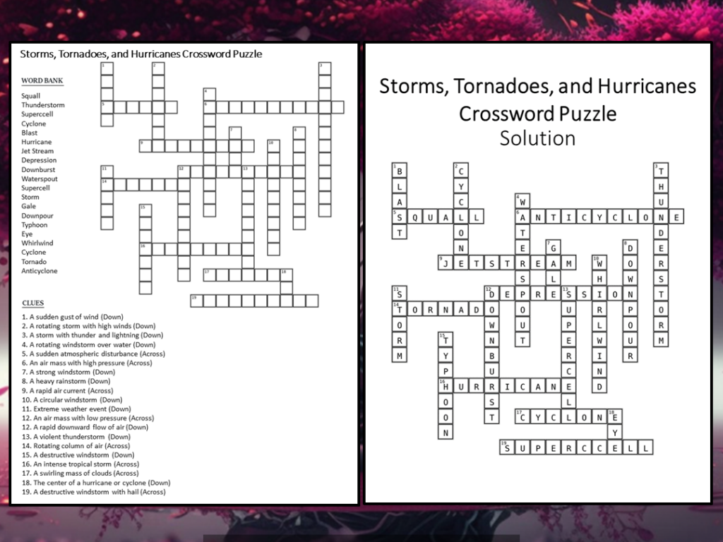 Storms Tornadoes And Hurricanes Crossword Puzzle Worksheet Activity 