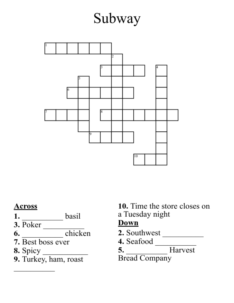 Subway Crossword WordMint