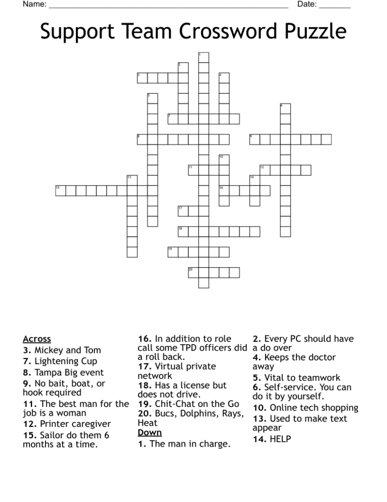 Support Team Crossword Puzzle WordMint