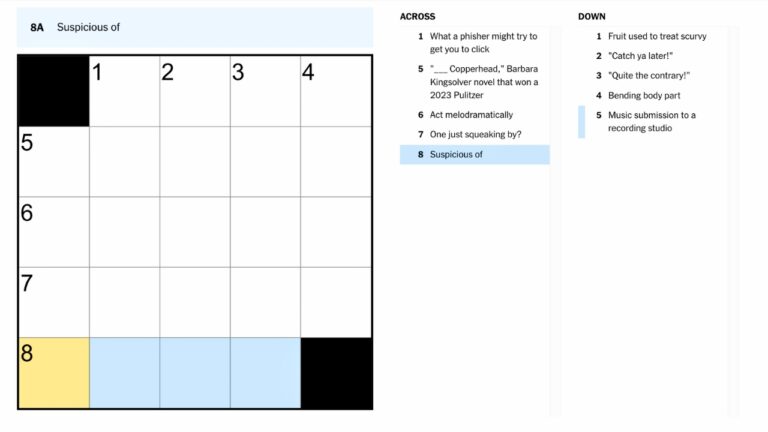  Suspicious Of NYT Mini Crossword Puzzle Clue Answer And Hints