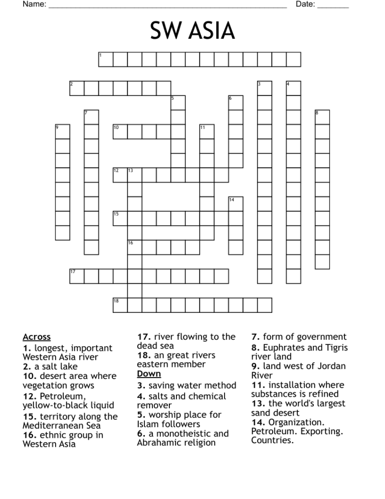 SW ASIA Crossword WordMint