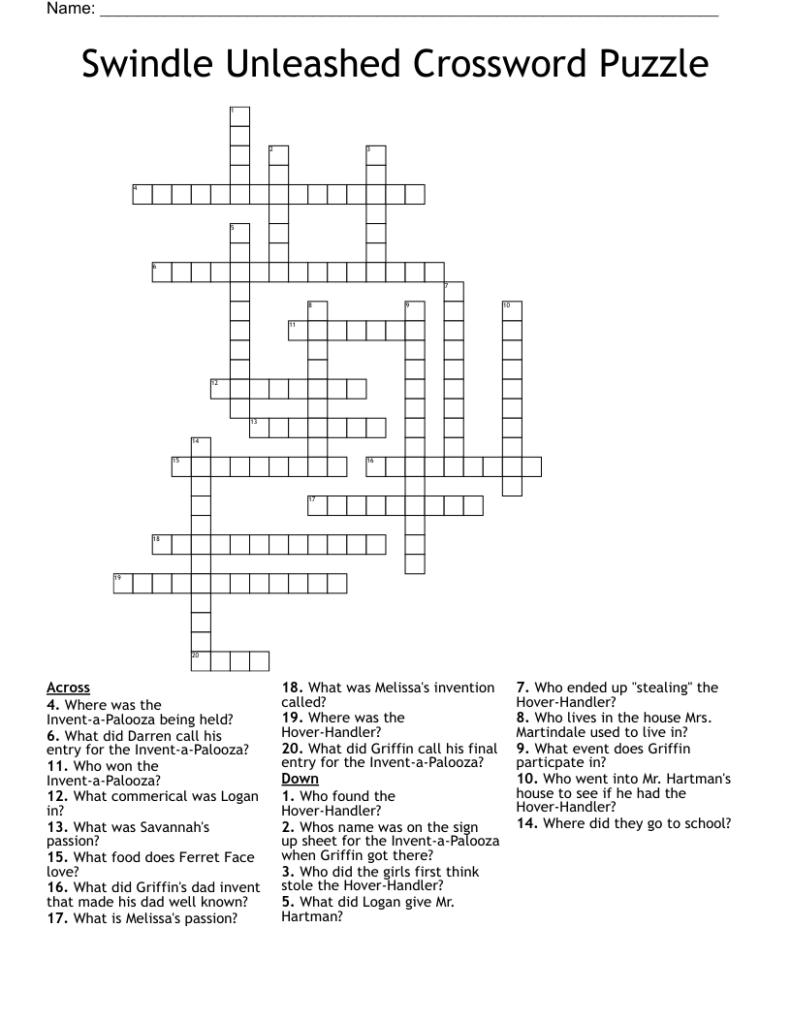 Swindle Unleashed Crossword Puzzle WordMint