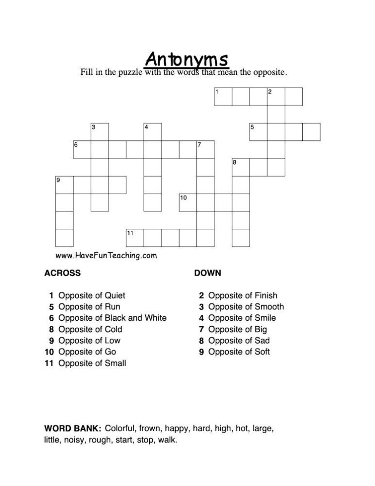 Synonym Crossword Puzzle Worksheet Artofit