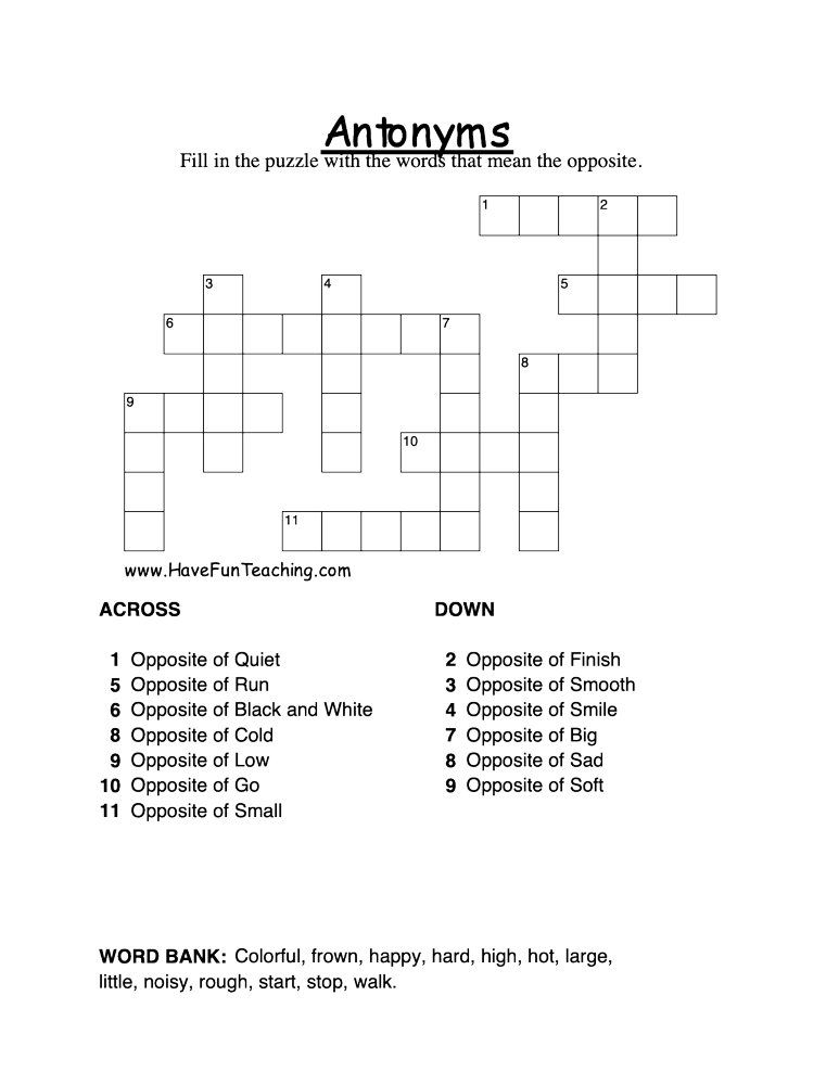 Synonym Crossword Puzzle Worksheet Artofit