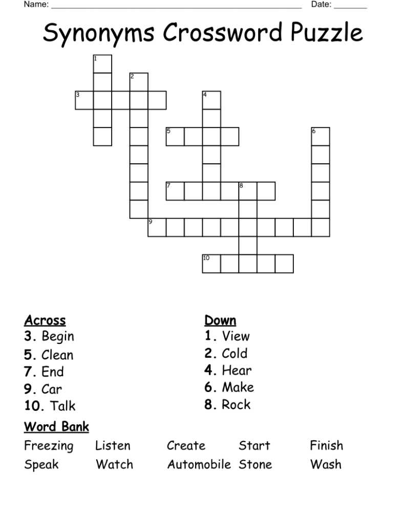 Synonyms Crossword Puzzle WordMint