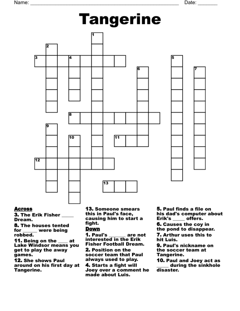 Tangerine Crossword WordMint