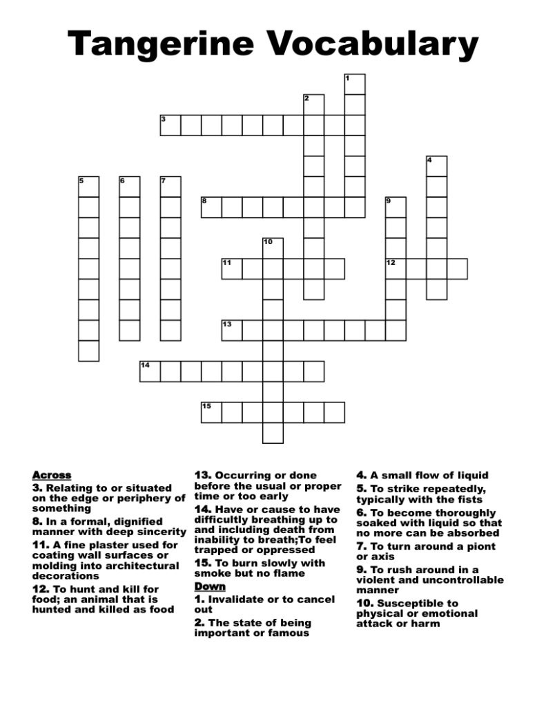 Tangerine Vocabulary Crossword WordMint