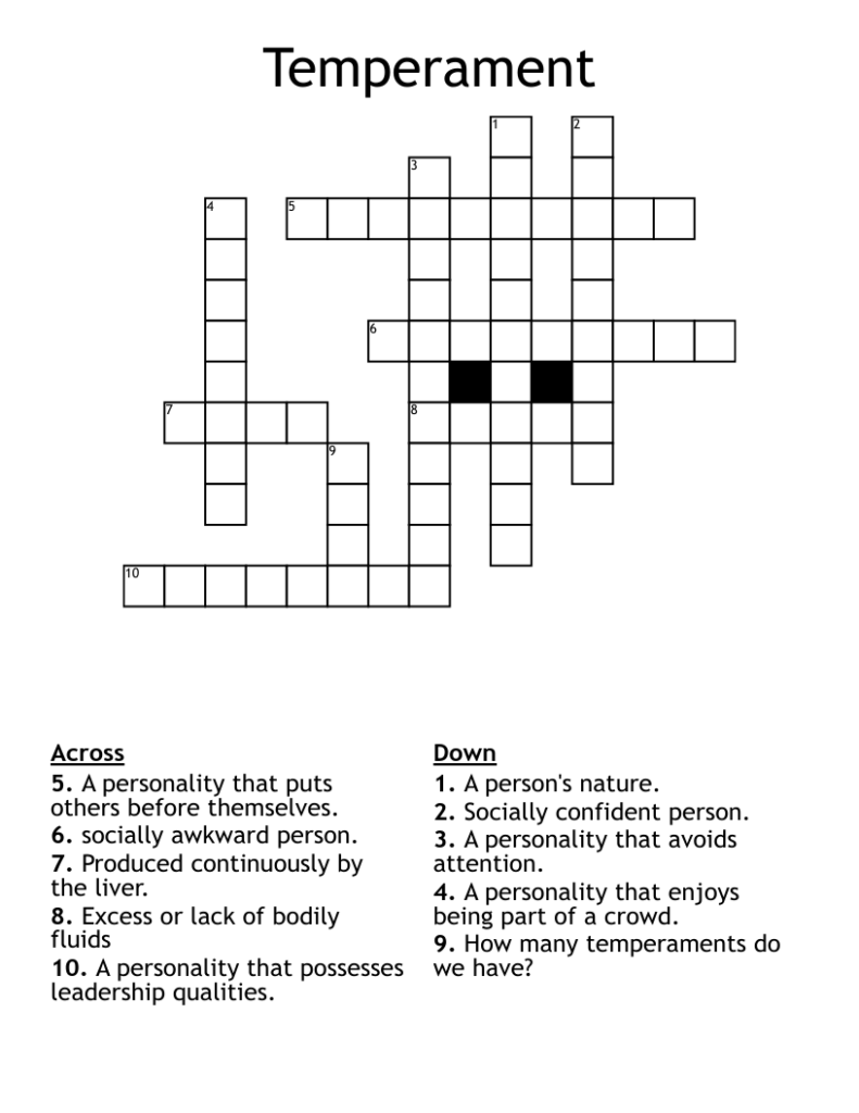 Temperament Crossword WordMint