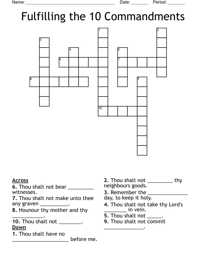 Ten Commandments Crossword Puzzle Printable