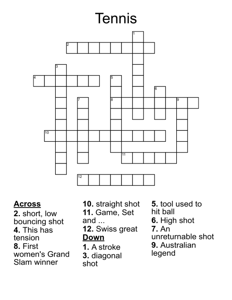 Tennis Crossword WordMint