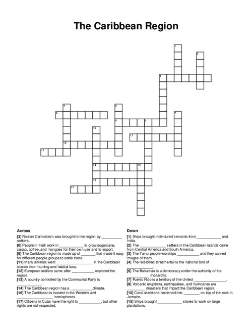 The Caribbean Region Crossword Puzzle