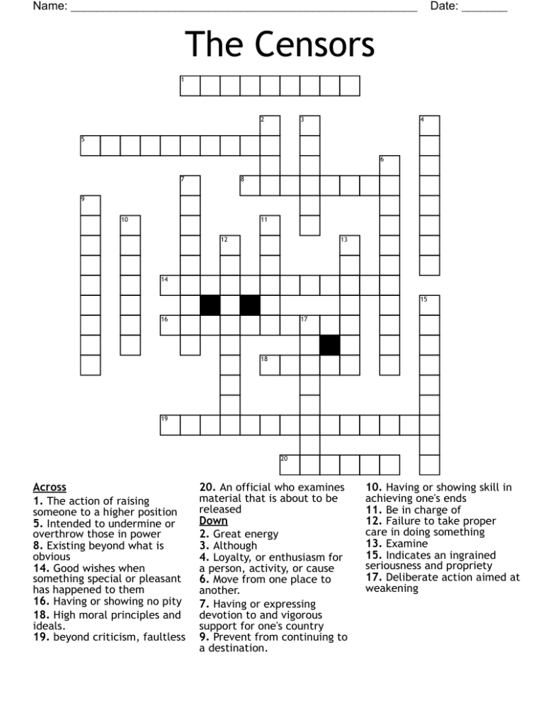 The Censors Crossword WordMint