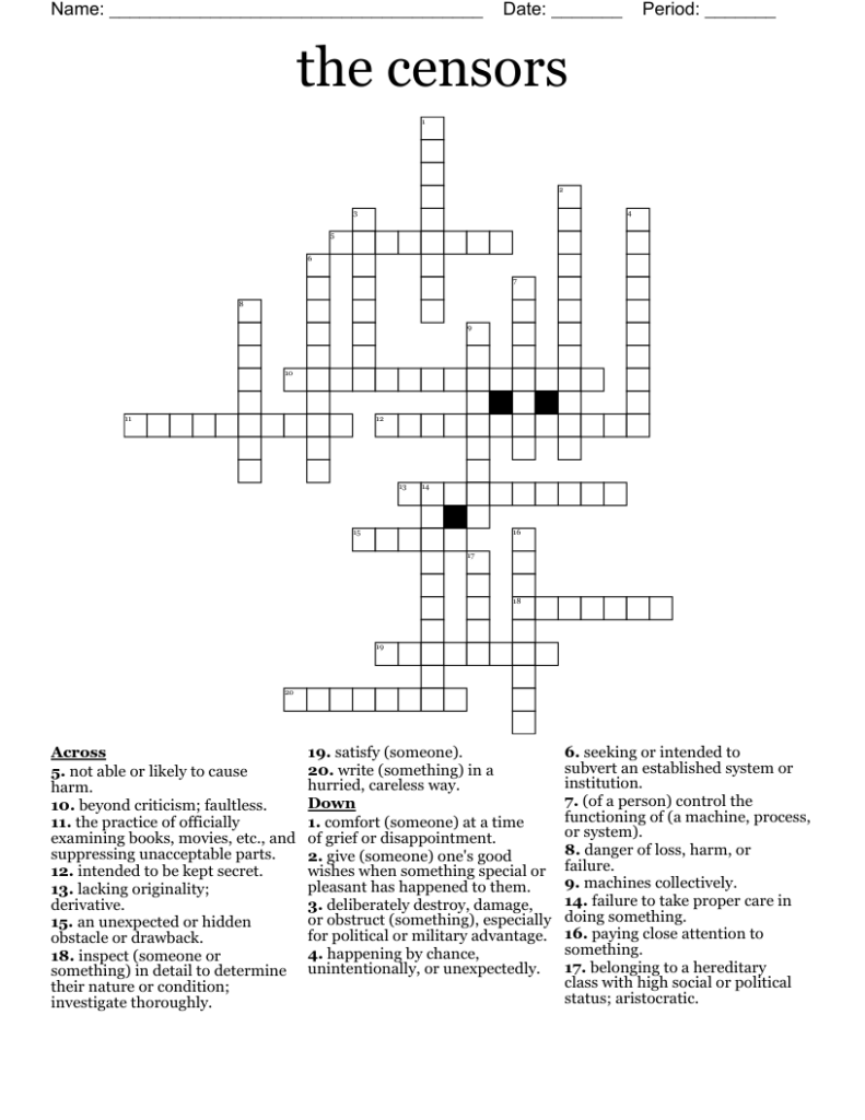 The Censors Crossword WordMint