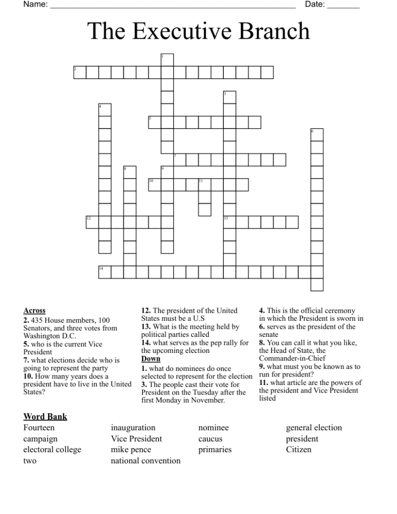 The Executive Branch Crossword WordMint