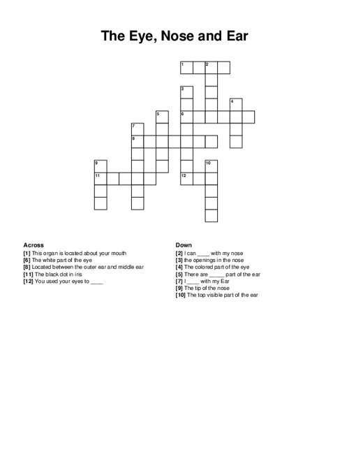 The Eye Nose And Ear Crossword Puzzle