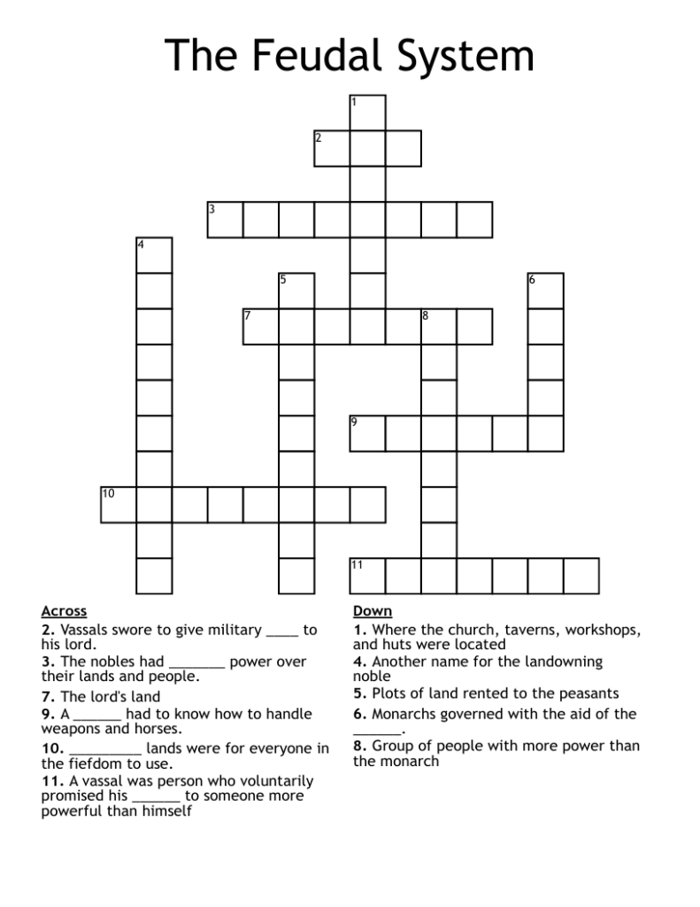 The Feudal System Crossword WordMint