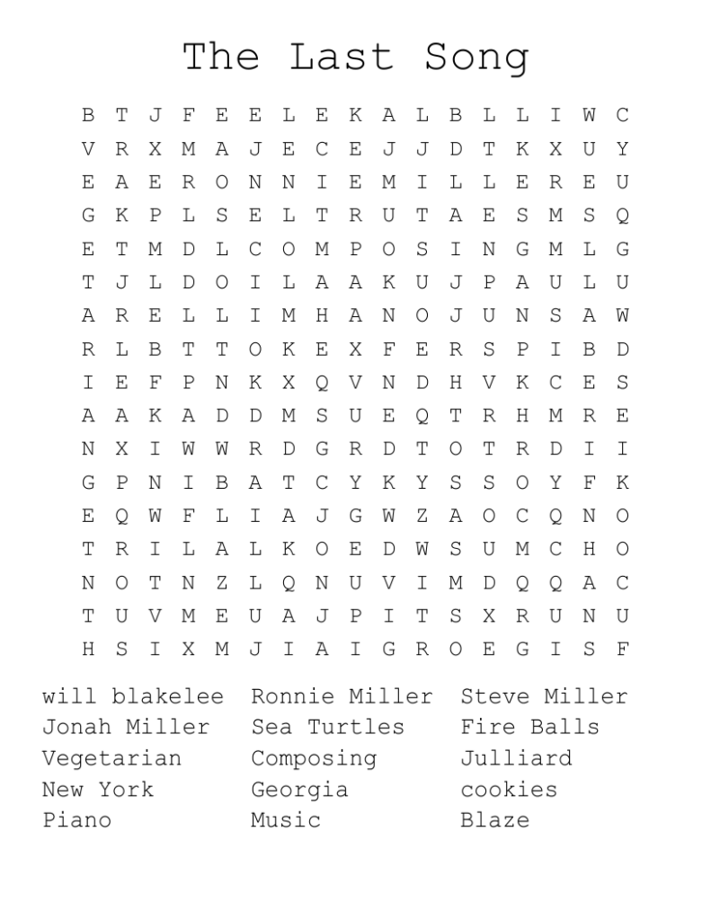 The Last Song Word Search WordMint