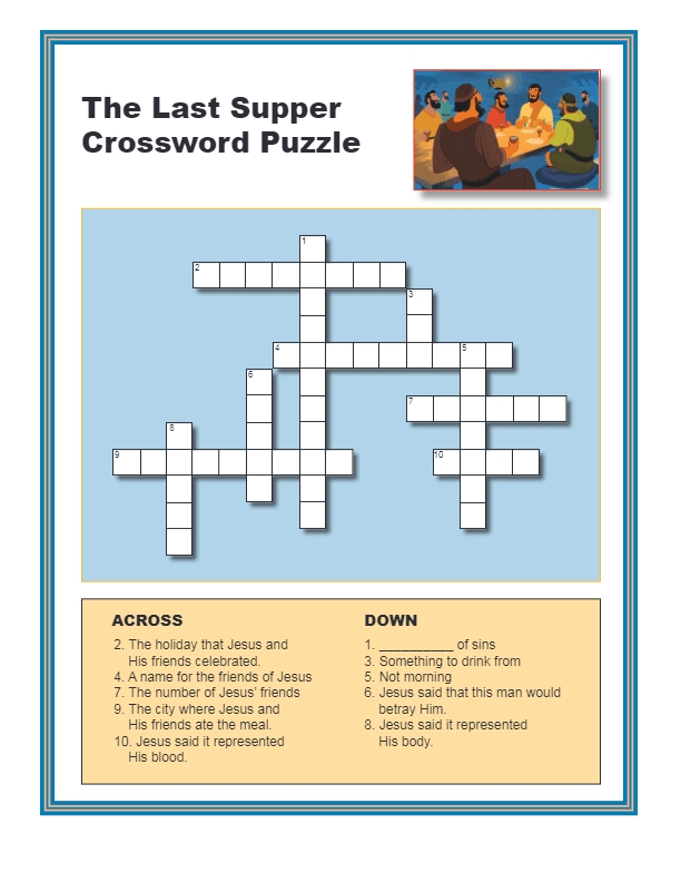 The Last Supper Crossword Puzzle Bible Activities For Kids