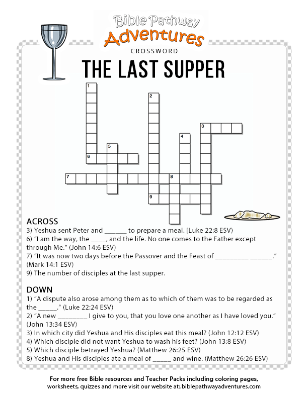 The Last Supper Word Search Last Supper Bible Crossword Bible 