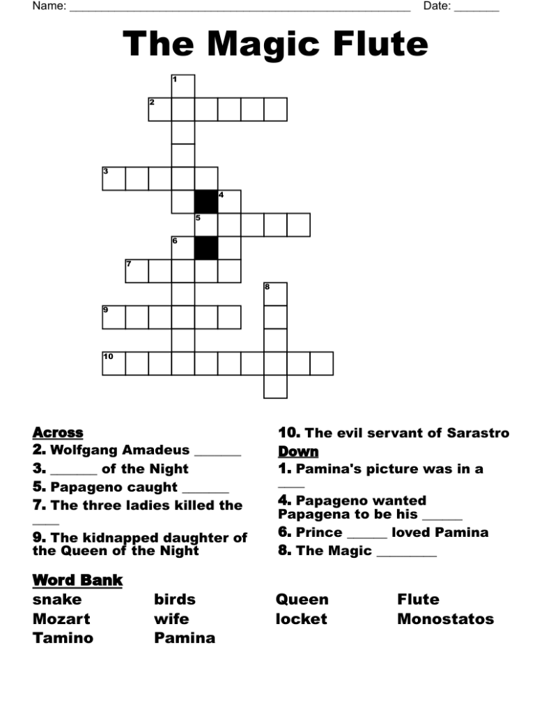 The Magic Flute Crossword WordMint