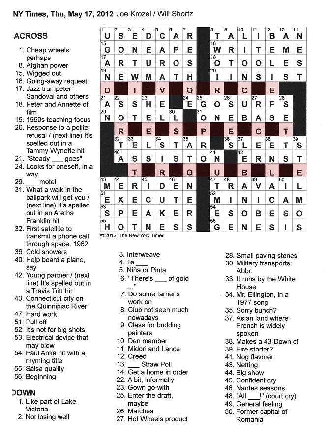 The New York Times Crossword In Gothic 05 17 12 Divorce Respect And 