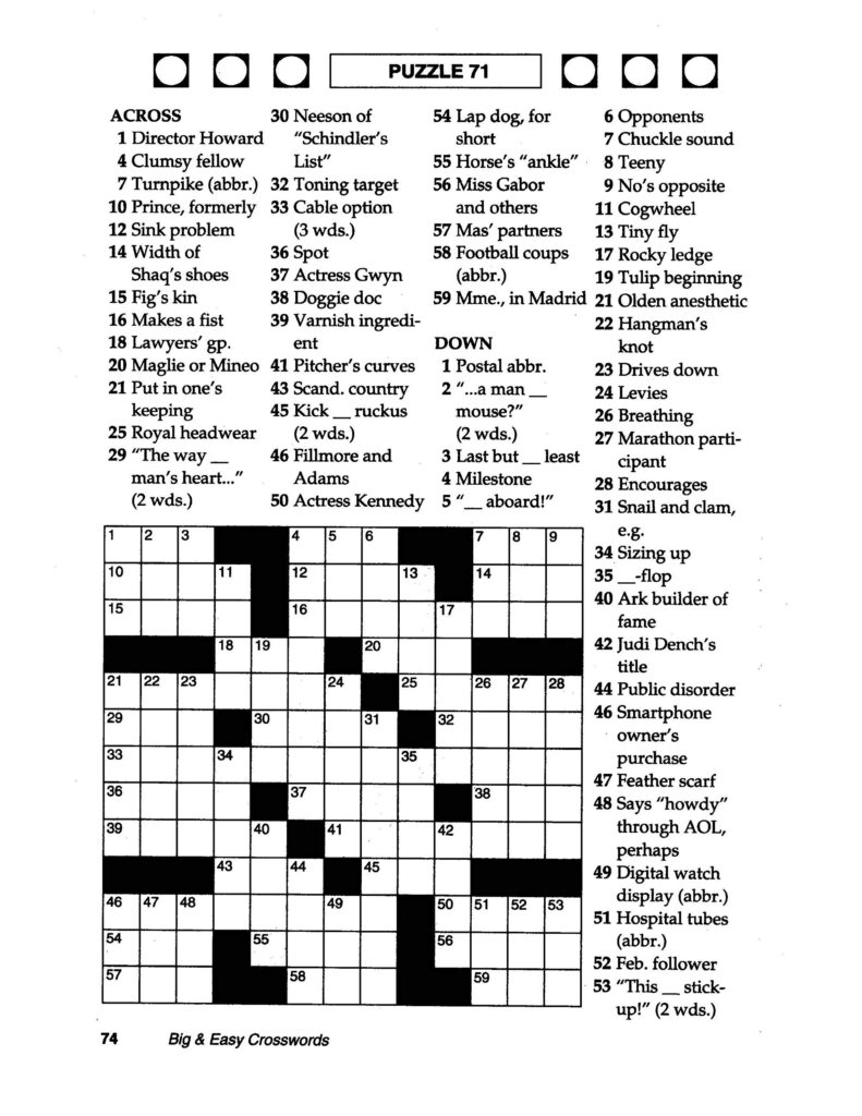 Thomas Joseph Crossword Printable Version Printable Crossword Puzzles