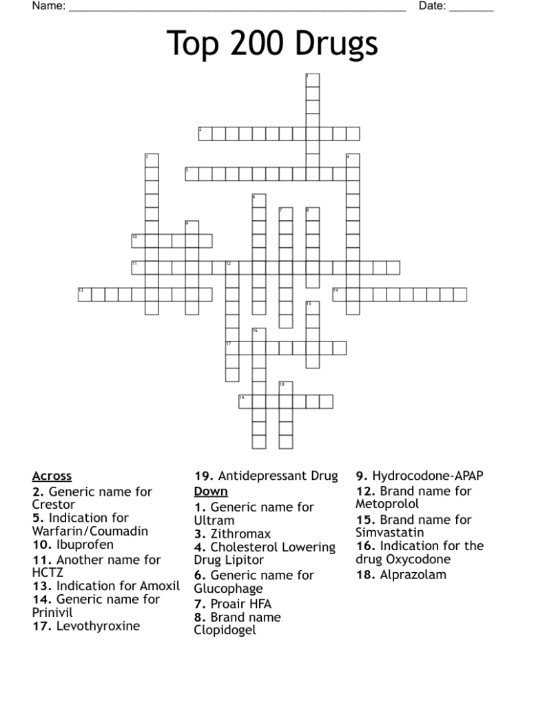 Top 200 Drugs Crossword WordMint