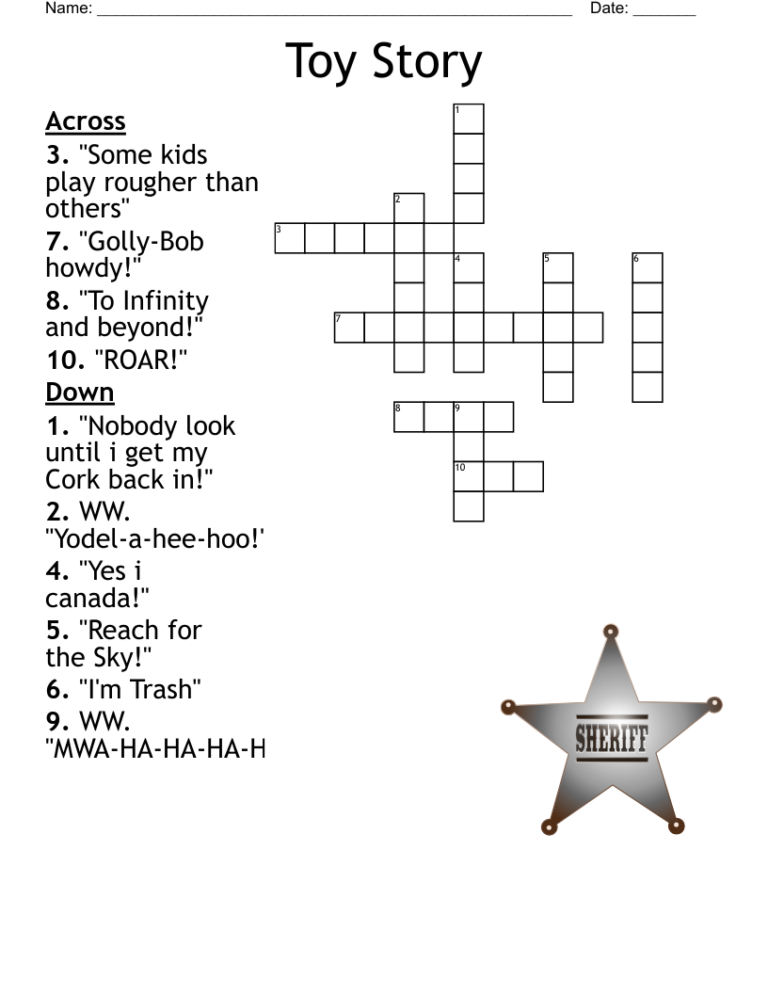 Toy Story Crossword WordMint