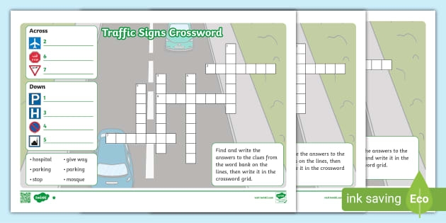 Traffic Signs Crossword teacher Made Twinkl