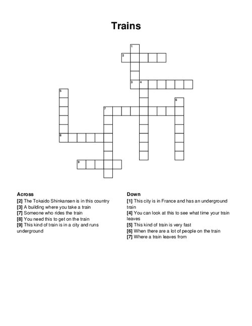 Trains Crossword Puzzle