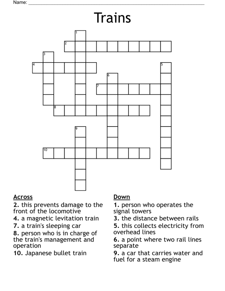 Trains Crossword WordMint