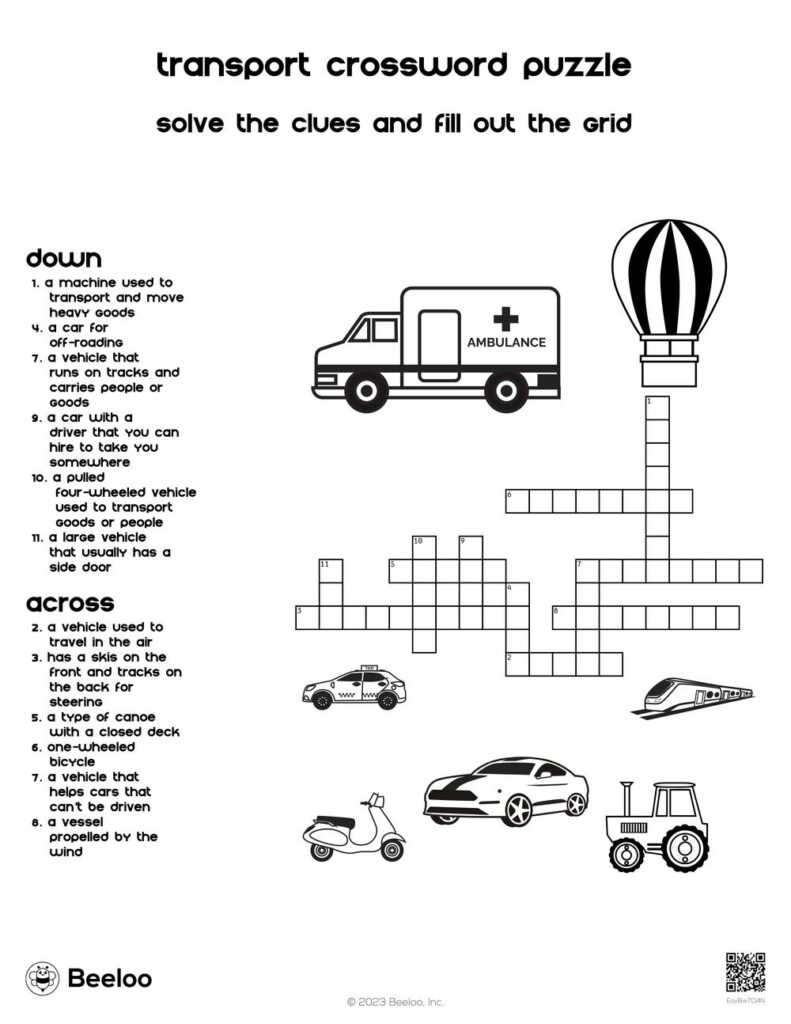 Transport Crossword Puzzle Beeloo Printable Crafts And Activities For 