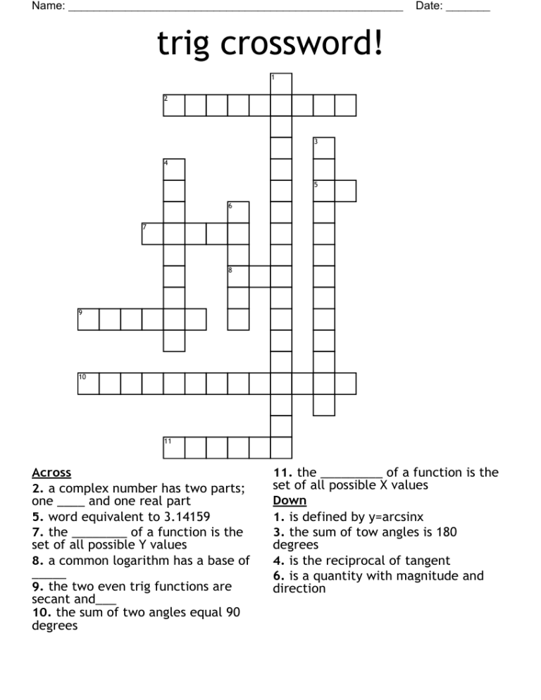 Trigonometric Functions Crossword Clue Math Is Fun