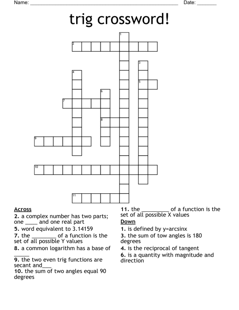 Trigonometric Functions Crossword Clue Math Is Fun