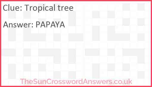 Tropical Tree Crossword Clue TheSunCrosswordAnswers co uk