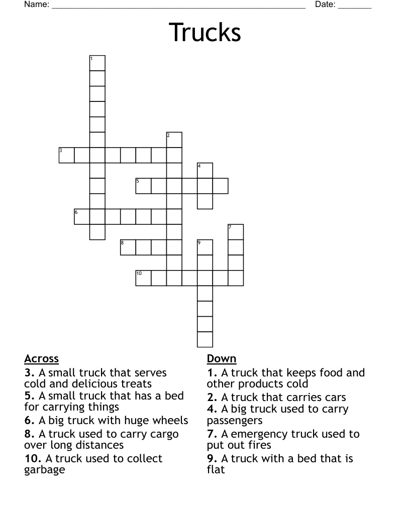 Trucks Crossword WordMint